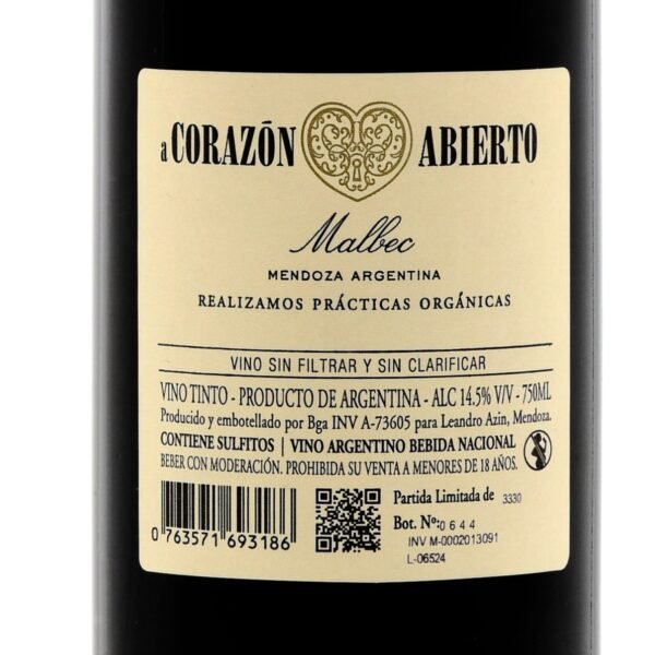 a CORAZON ABIERTO Malbec ETIQUETA NEGRA