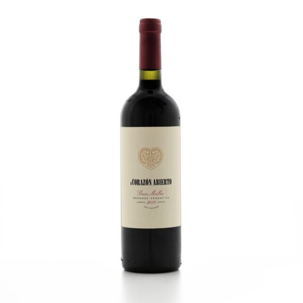 a CORAZON ABIERTO Malbec etiqueta blanca